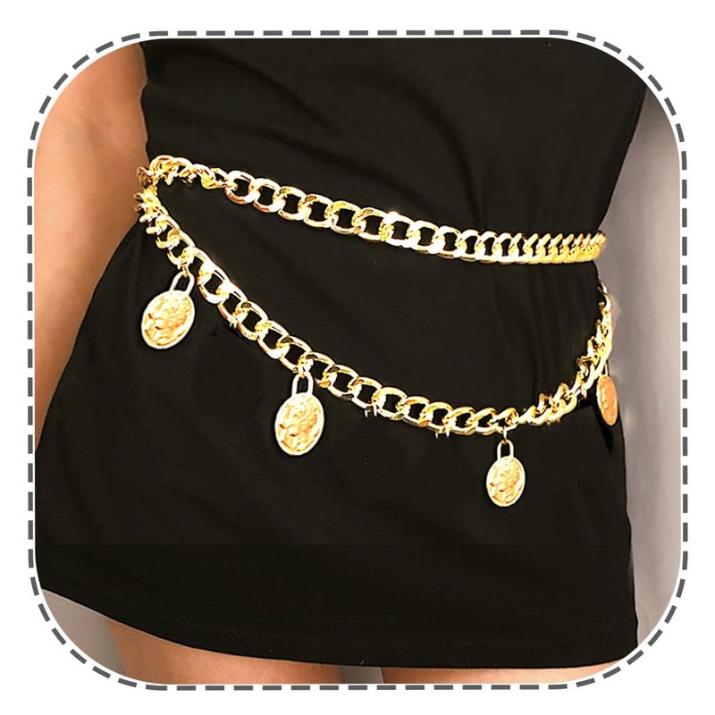 REETAN Gold Pirate Waist Chain Coin Fashion Rave Body Accessories for Women - Image 1